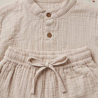 Boys Off White Mandarin collar Shirt With Elasticated Pants Set