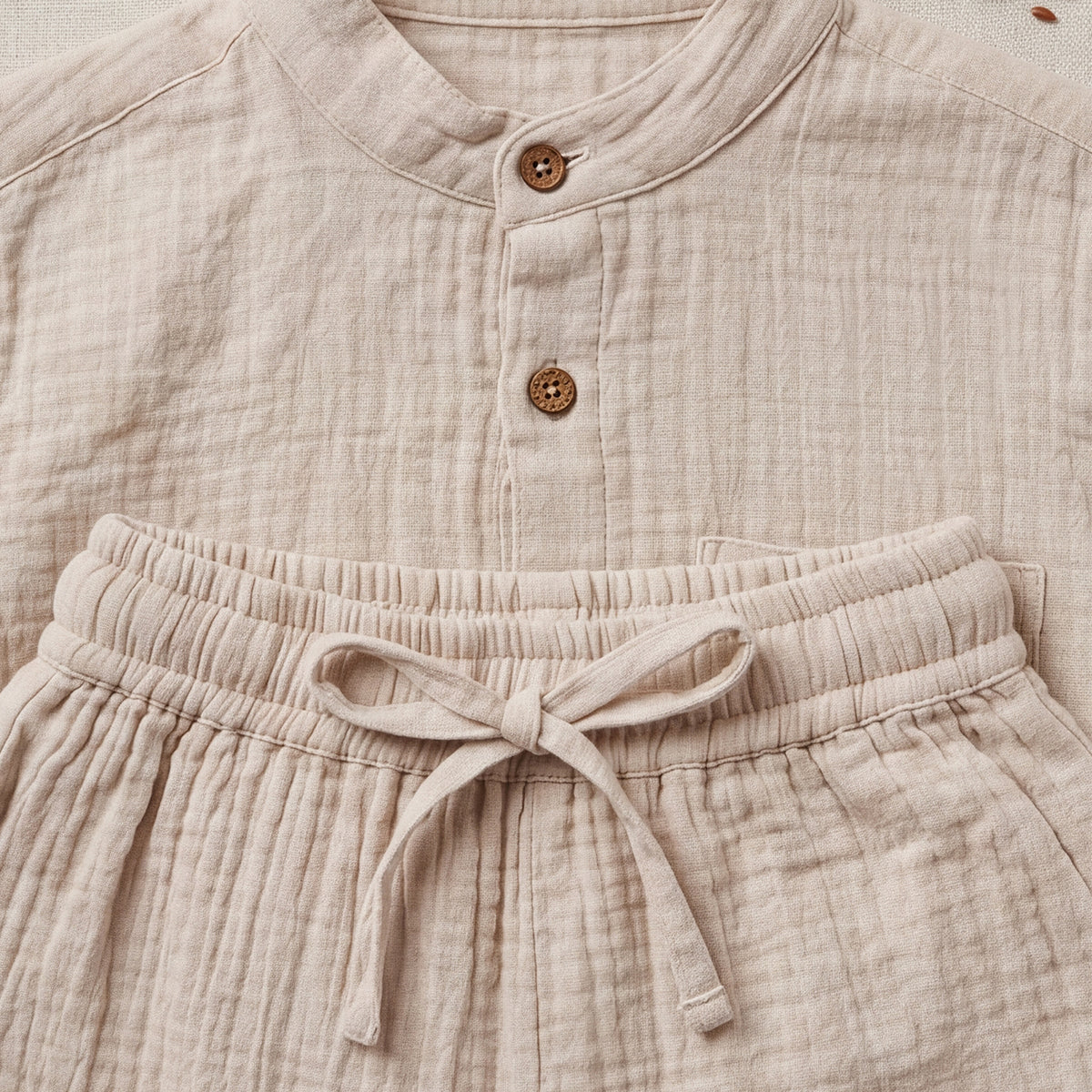 Boys Off White Mandarin collar Shirt With Elasticated Pants Set