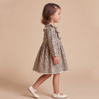 Girls White Animal Print Long Sleeve Dress