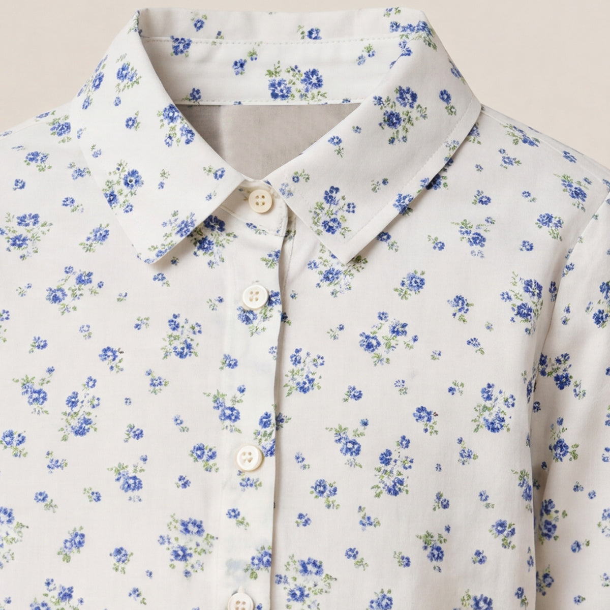 Girls Blue Floral Printed Long Sleeve Shirt and Elasticated Pants Set