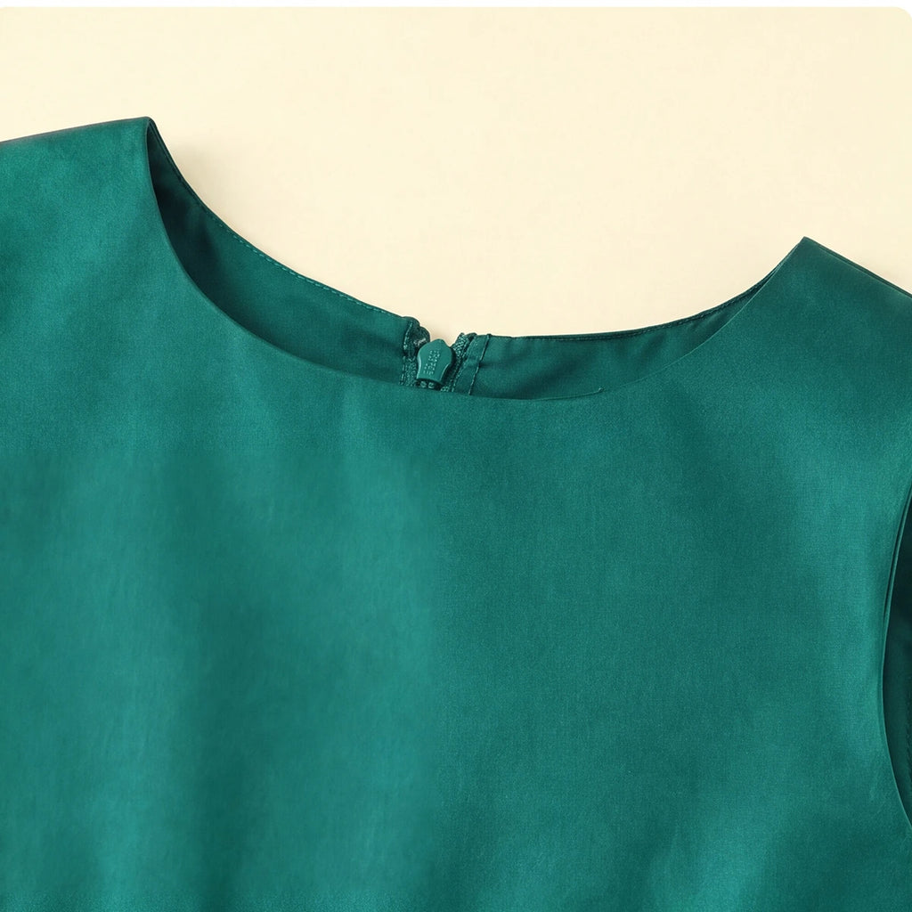 Girls Green Floral Applique High Low Sleeveless Party Wear Dress