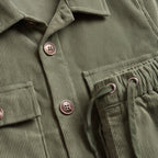Boys Green Cotton Corduroy Shirt With Trousers Set