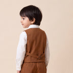 Toddler Boys Brown 3Pcs Outfit Set Shirt with Waist Coat and Pants Suit