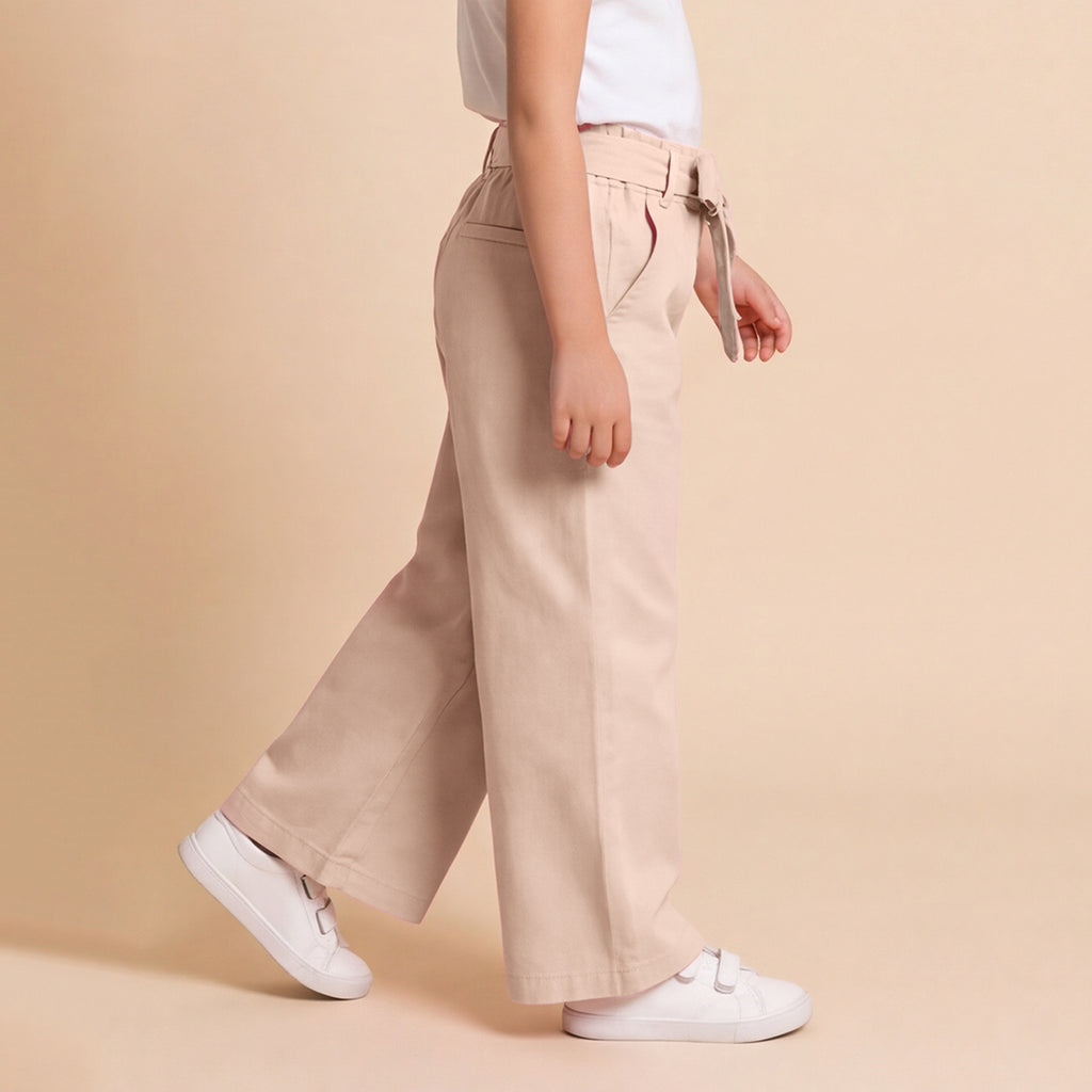 Girls Pink Elasticated Trouser With Fabric Belt