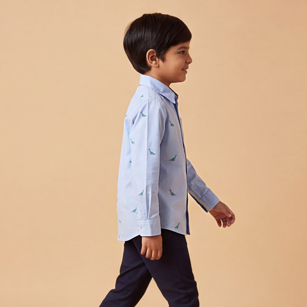 Boys Blue Dinosaur Graphics Long Sleeve Shirt