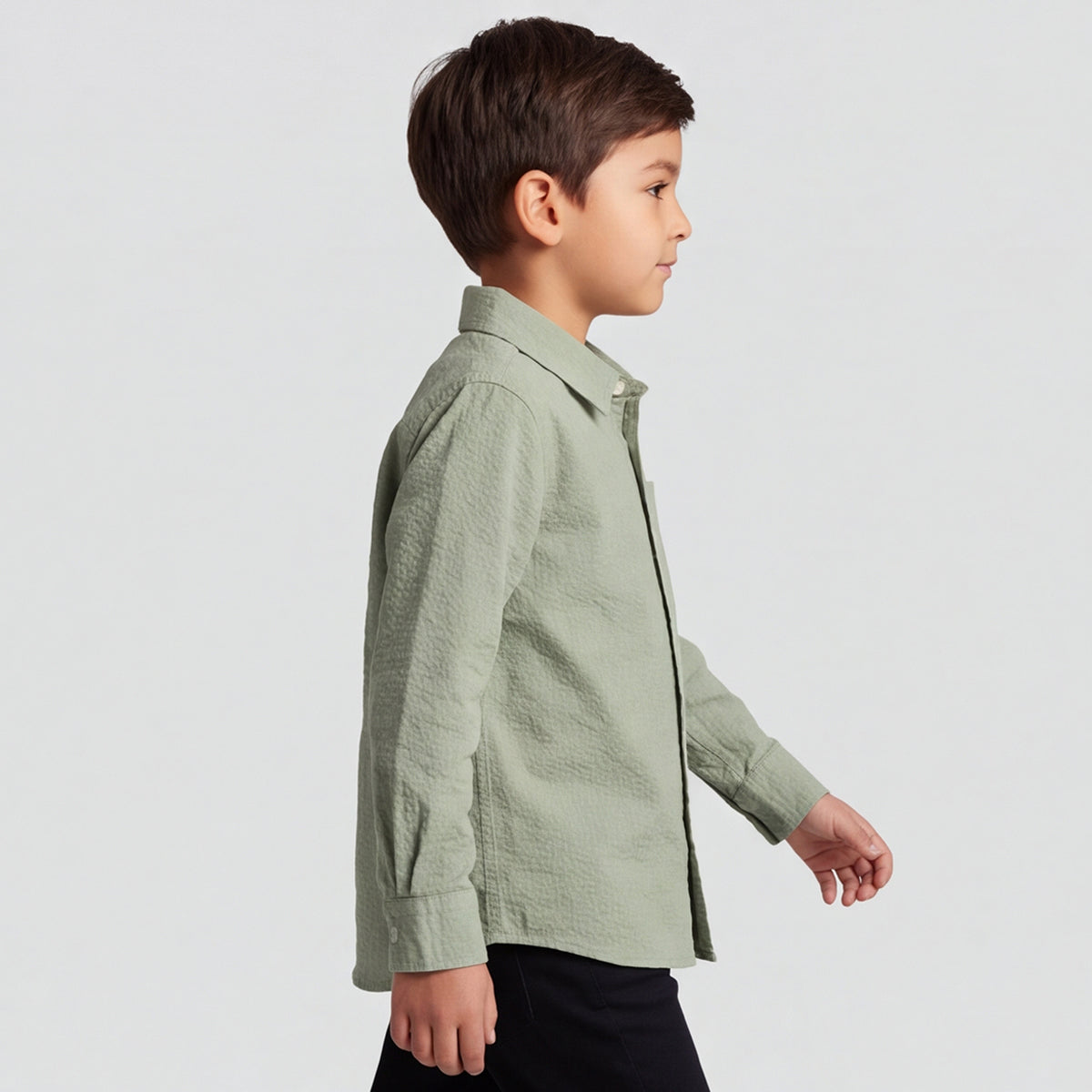 Boys Green Striped Long Sleeve Shirt