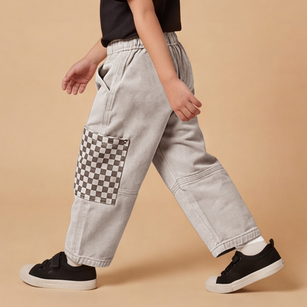 Boys Grey Elasticated Cotton Twill Trousers