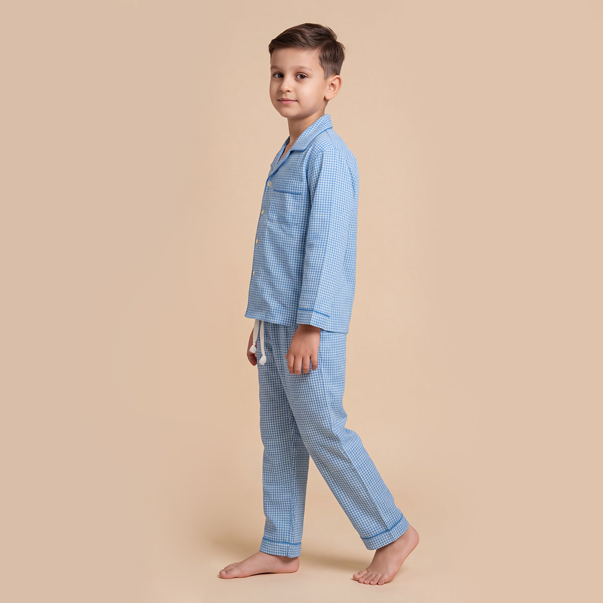 Boys Blue Pajama Set: Long Sleeve Shirt and Elasticated Pants Sleepwear