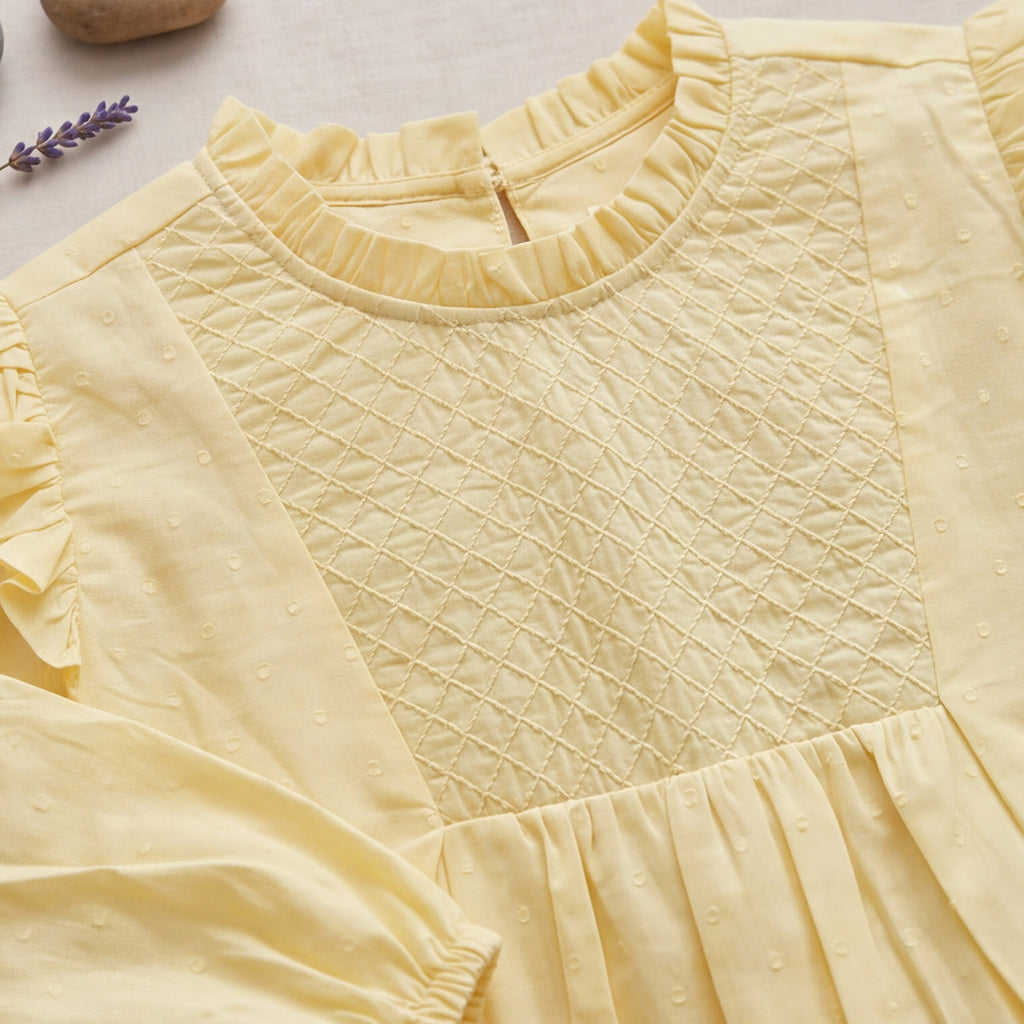 Girls Yellow Long Sleeve Swiss Dot Top