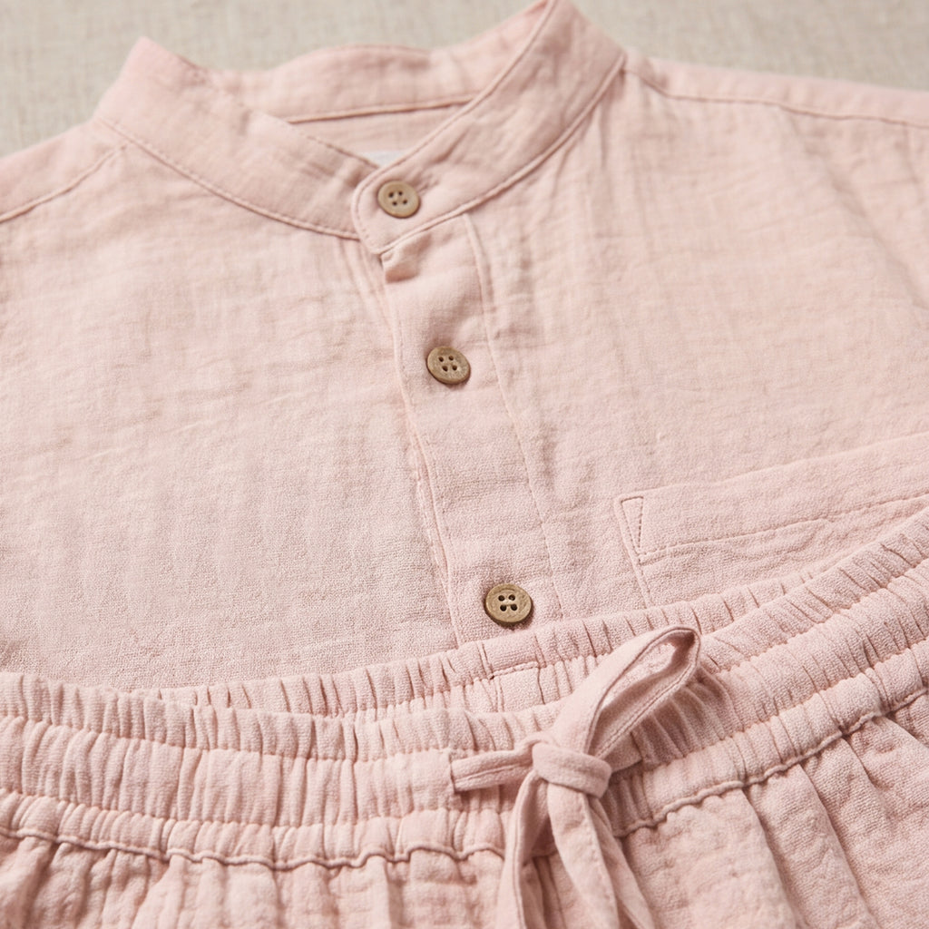 Boys Pink Mandarin collar Shirt With Elasticated Pants Set