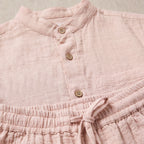 Boys Pink Mandarin collar Shirt With Elasticated Pants Set