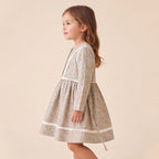 Girls Green Floral printed Long Sleeve Dress