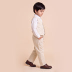 Toddler Boys Beige 3Pcs Outfit Set Shirt with Waist Coat and Pants Suit