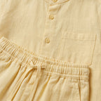 Boys Yellow Mandarin collar Shirt With Elasticated Pants Set
