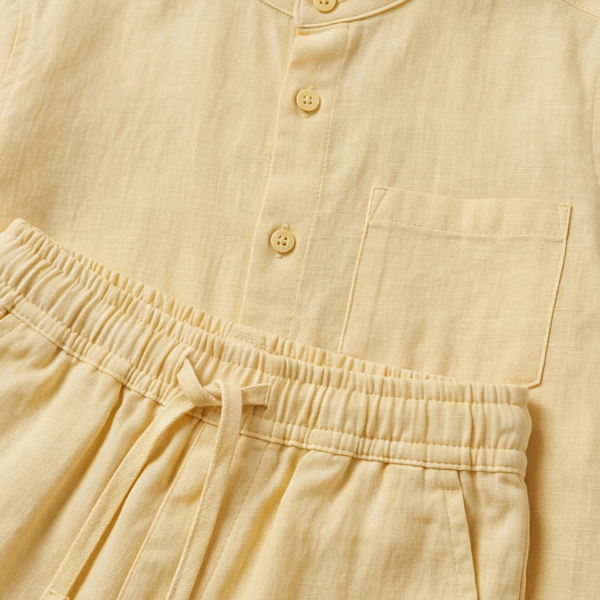 Boys Yellow Mandarin collar Shirt With Elasticated Pants Set