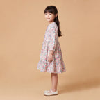 Girls Pink Floral Printed Long Sleeve Dress