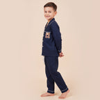 Boys Navy Pajama Set: Long Sleeve Shirt and Elasticated Pants Sleepwear