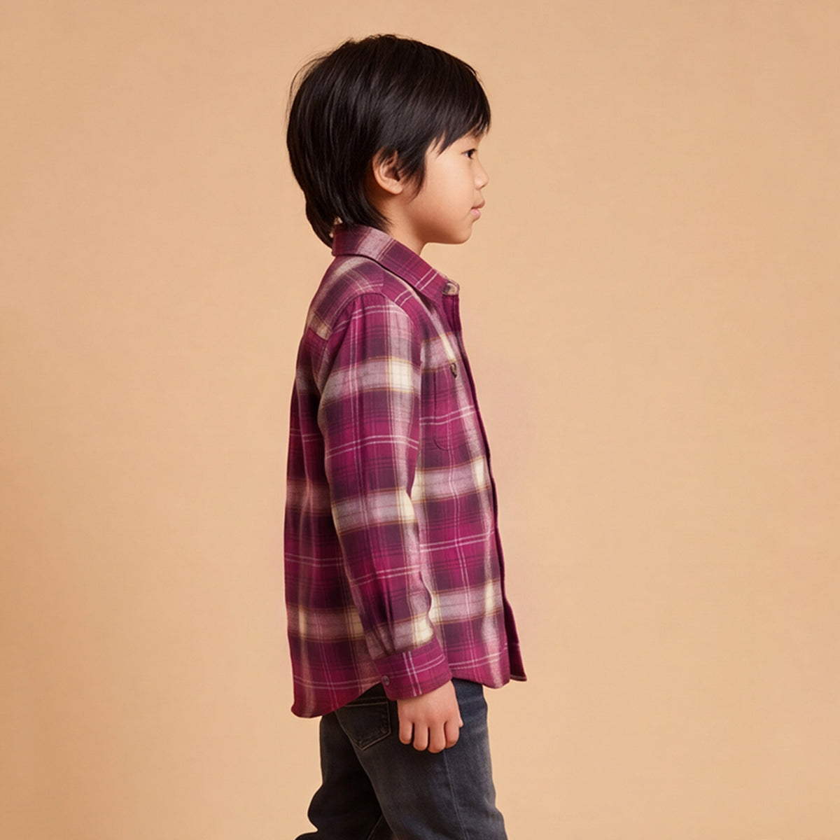 Boys Red Checked Long Sleeve Shirt