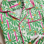 Girls Green Floral Printed Long Sleeve Shirt With Elasticated Pants Nightwear Sets