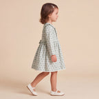 Girls Green Floral Print Long Sleeve Dress