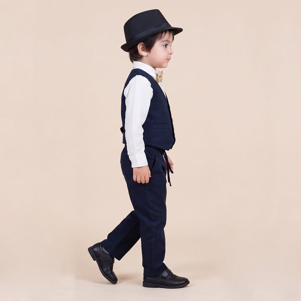 Toddler Boys Navy 3Pcs Outfit Set Shirt with Waist Coat and Pants Suit