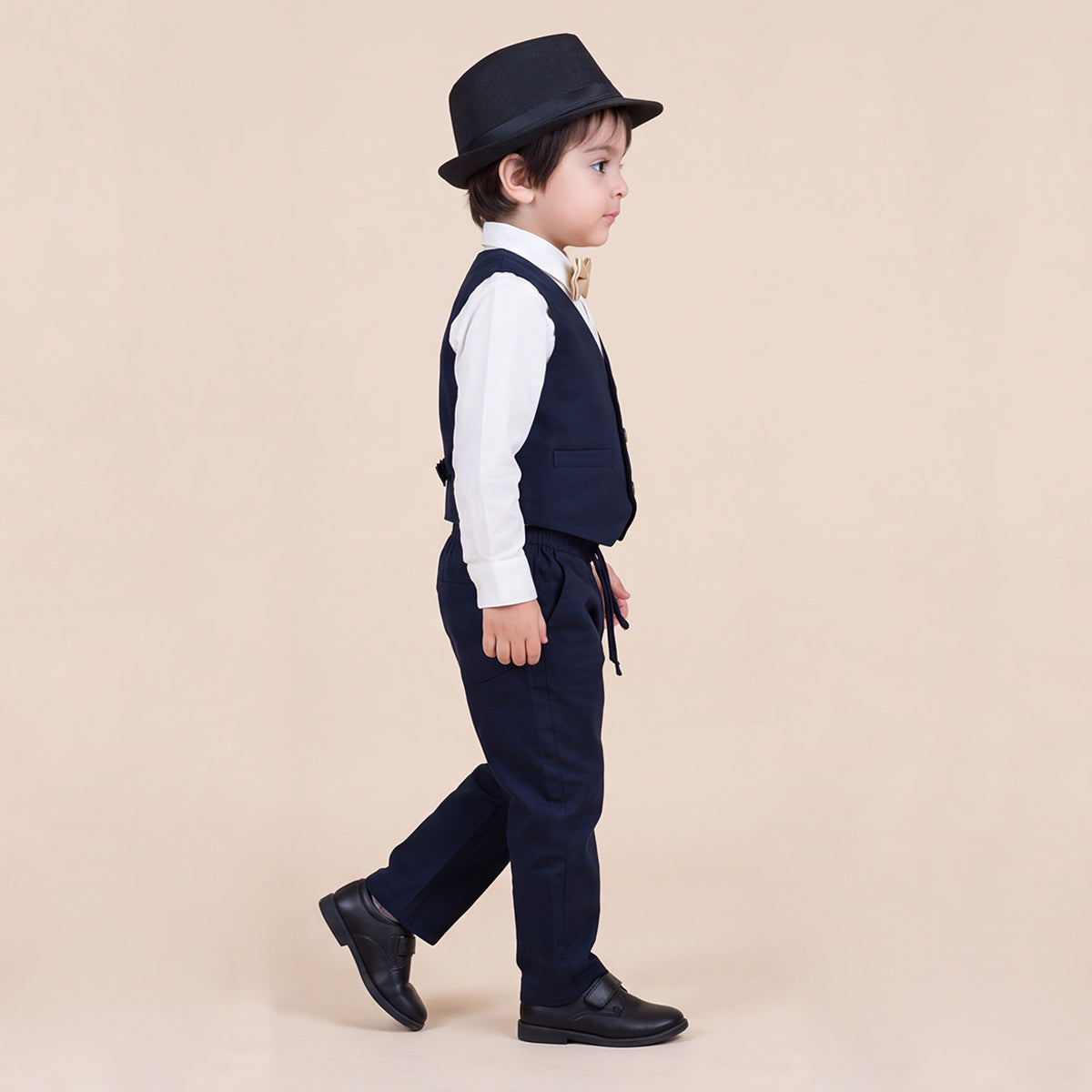 Toddler Boys Navy 3Pcs Outfit Set Shirt with Waist Coat and Pants Suit
