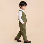 Toddler Boys Green 3Pcs Outfit Set Shirt with Waist Coat and Pants Suit