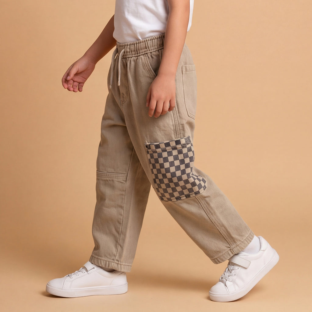 Boys Khaki Elasticated Cotton Twill Trousers