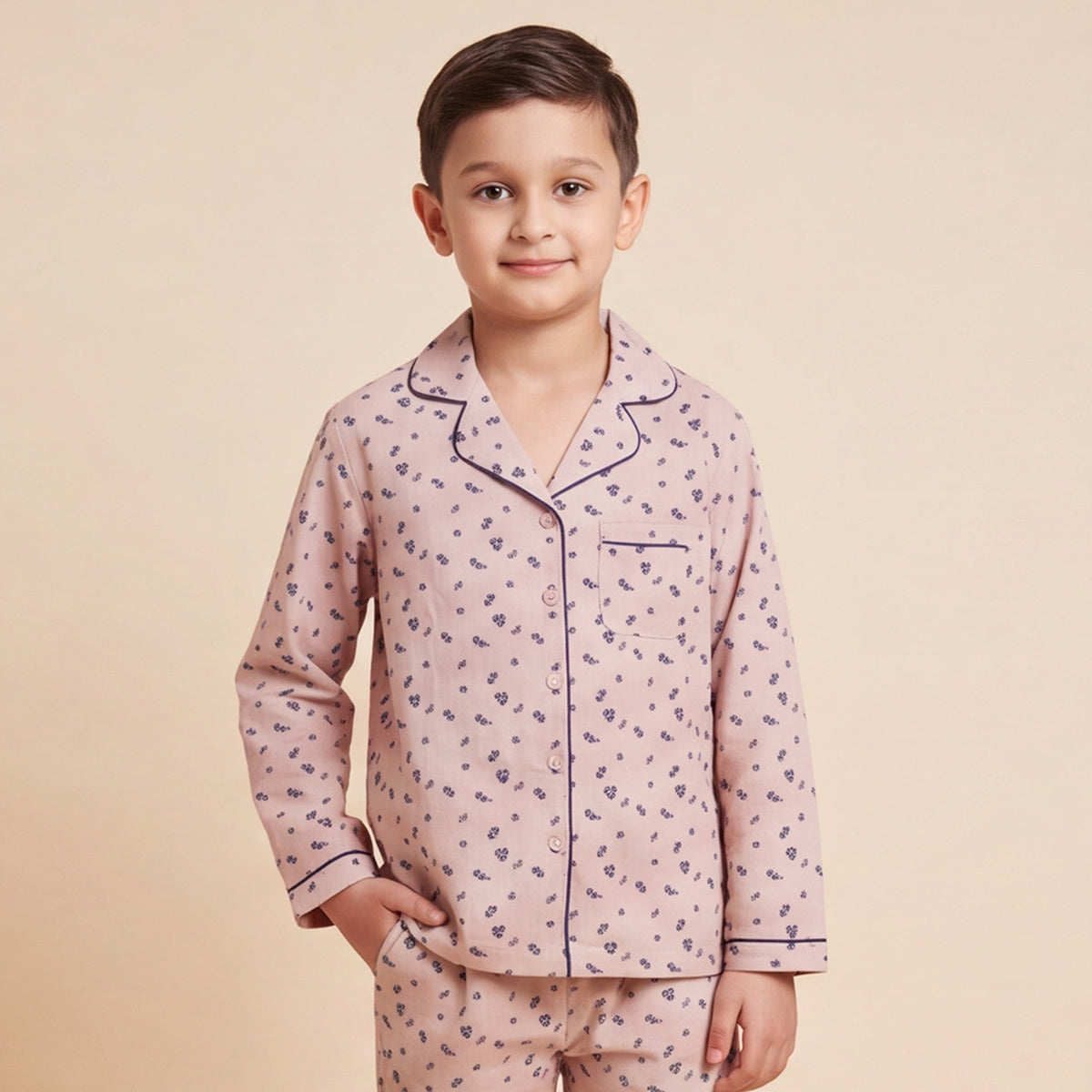 Boys Printed Pajama Set: Long Sleeve Shirt and Elasticated Pants Sleepwear
