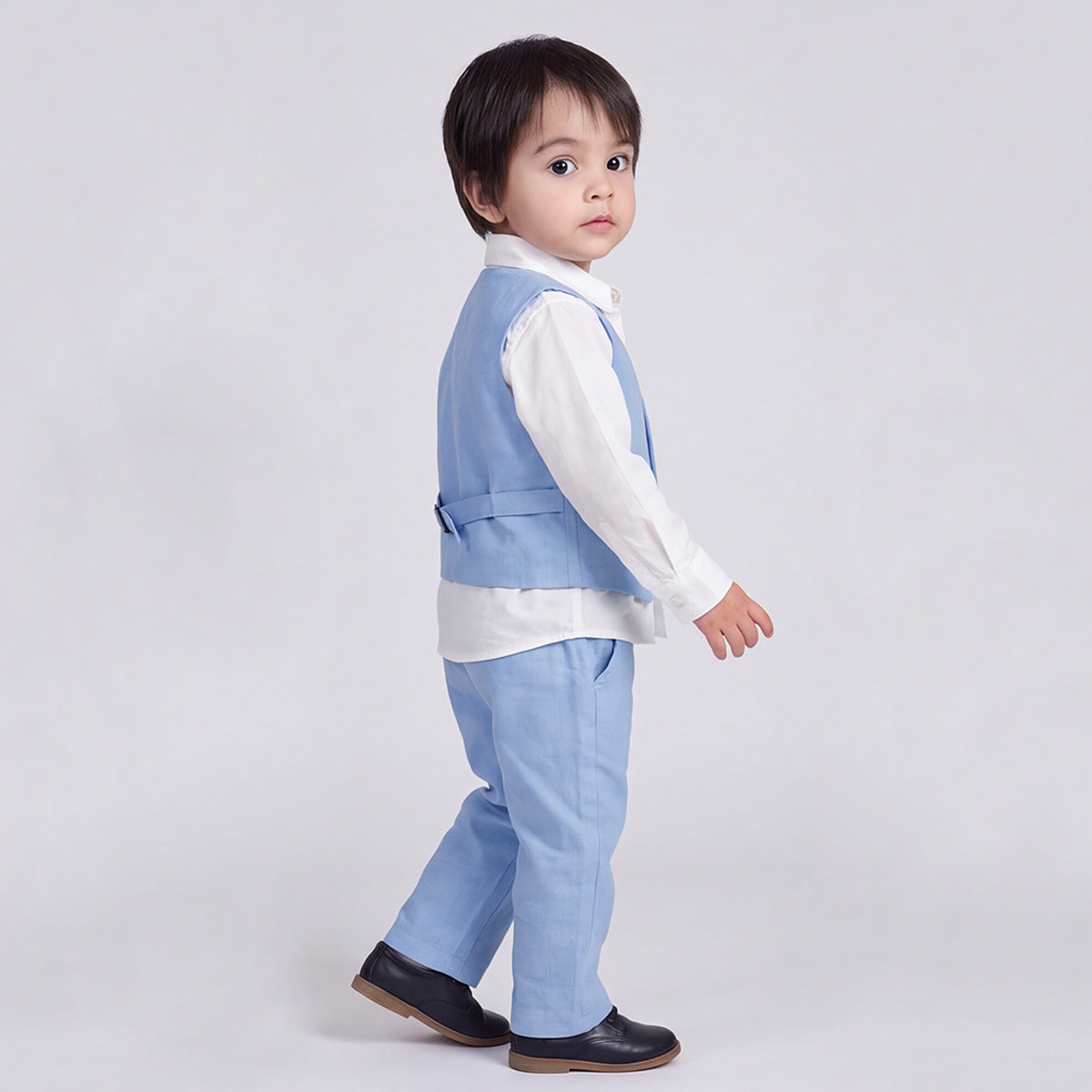 Toddler Boys Blue 3Pcs Outfit Set Shirt with Waist Coat and Pants Suit