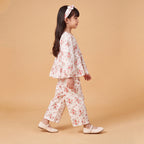 Girls White Printed Floral Long Sleeve Top With Elasticated Pants & Headband Sets