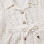 Girls White Textured Long Sleeve Shirt With Elasticated Trousers Set