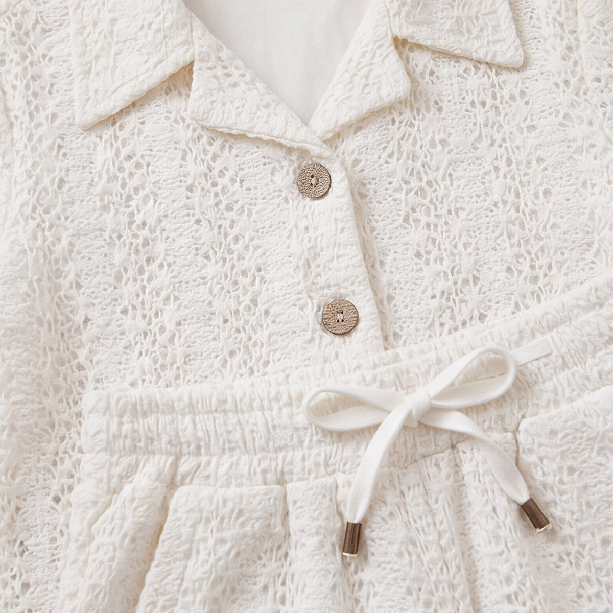 Girls White Textured Long Sleeve Shirt With Elasticated Trousers Set