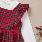 Girls Red Flannel Dress With Long Sleeve Textured T-Shirt