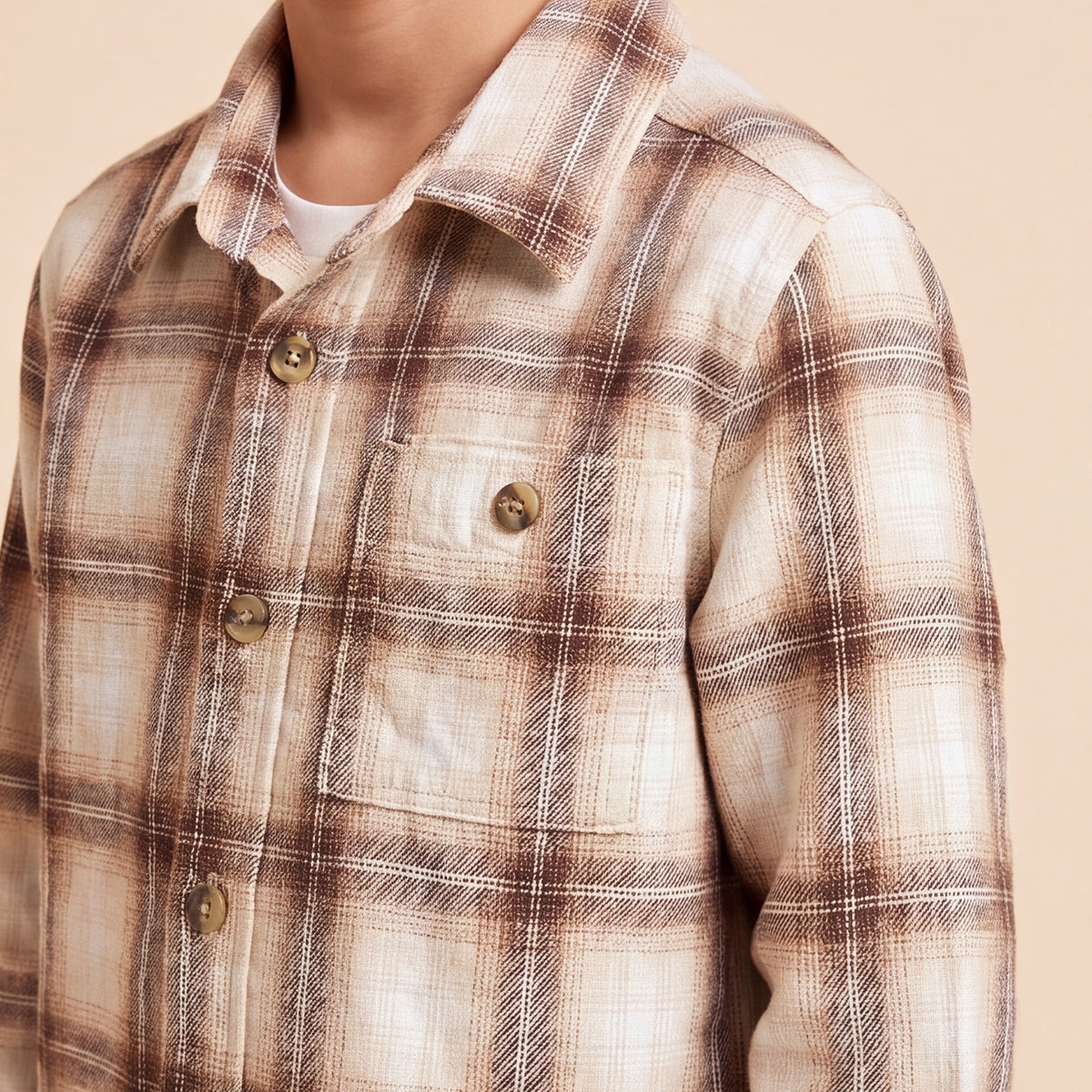 Boys Brown Checked Long Sleeve Shirt