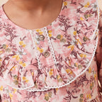 Girls Pink Floral Print Long Sleeve Dress