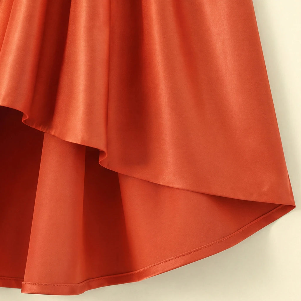Girls Orange Floral Applique High Low Sleeveless Party Wear Dress