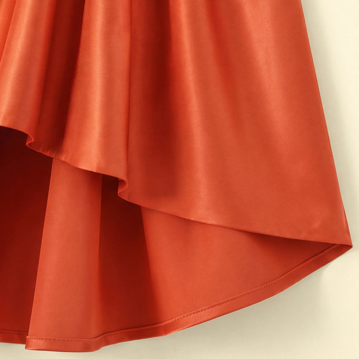 Girls Orange Floral Applique High Low Sleeveless Party Wear Dress