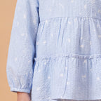 Girls Blue Printed Long Sleeve Top With Elasticated Pants & Headband Sets