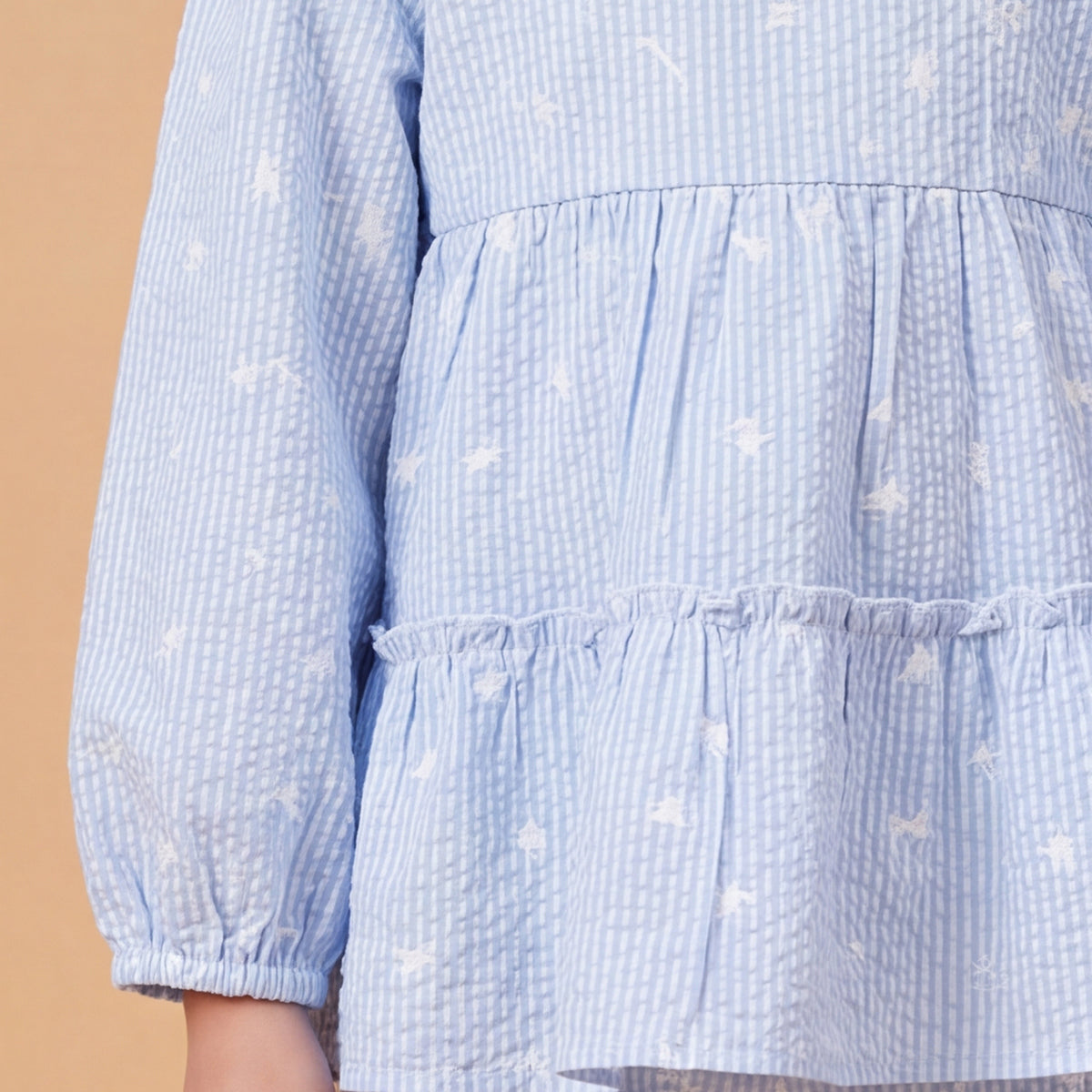 Girls Blue Printed Long Sleeve Top With Elasticated Pants & Headband Sets