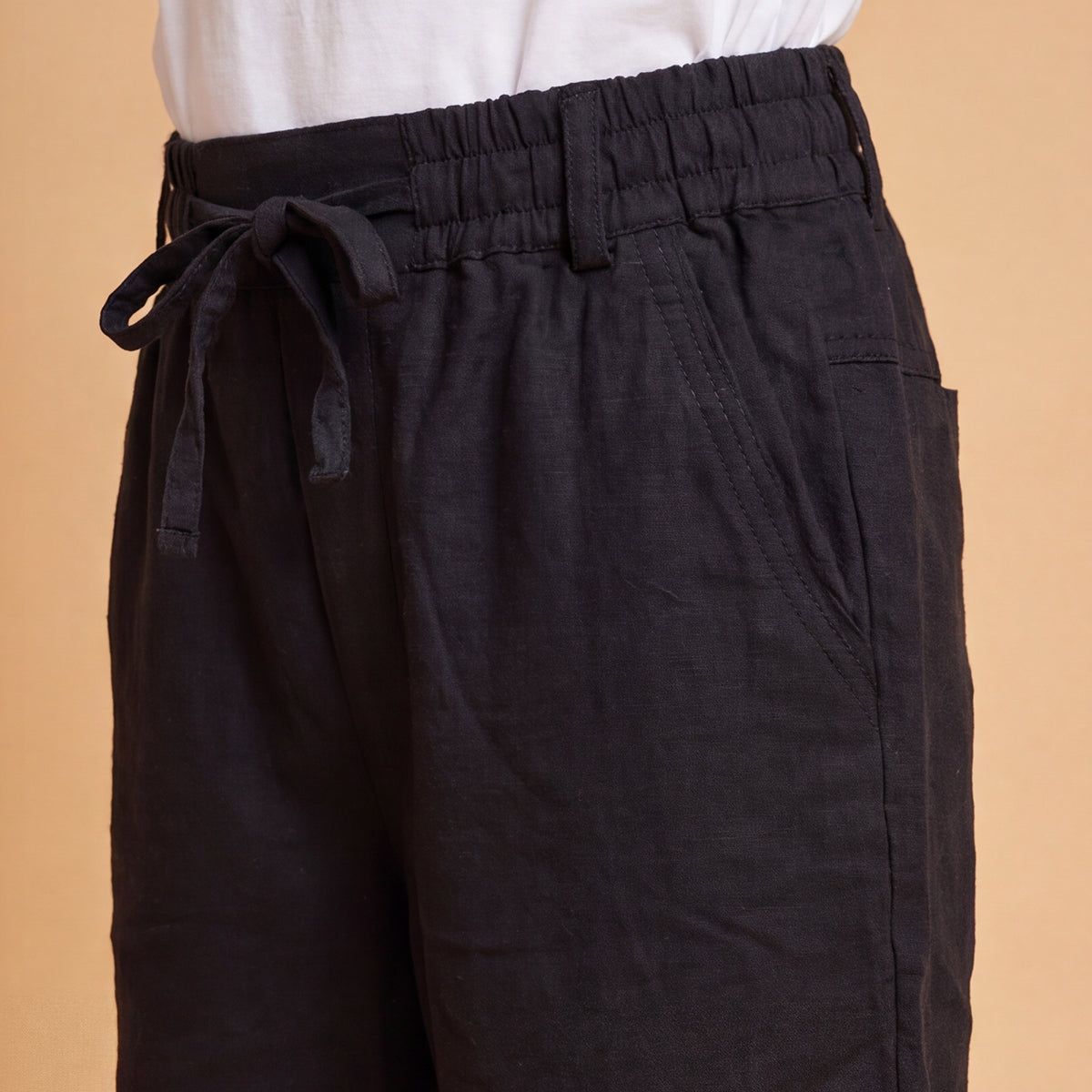 Boys Black Elasticated Trousers With Drawcord
