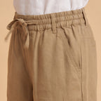 Boys Khaki Elasticated Trousers With Drawcord