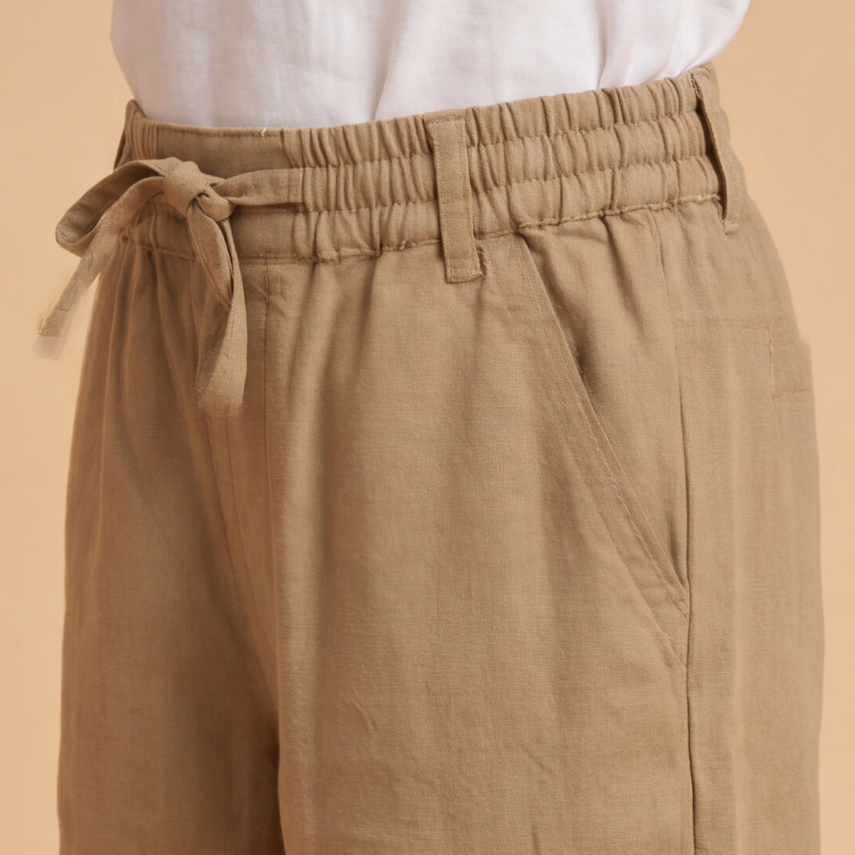 Boys Khaki Elasticated Trousers With Drawcord