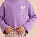 Girls Lilac Long Sleeve Top With Ditsy Print Trousers Set