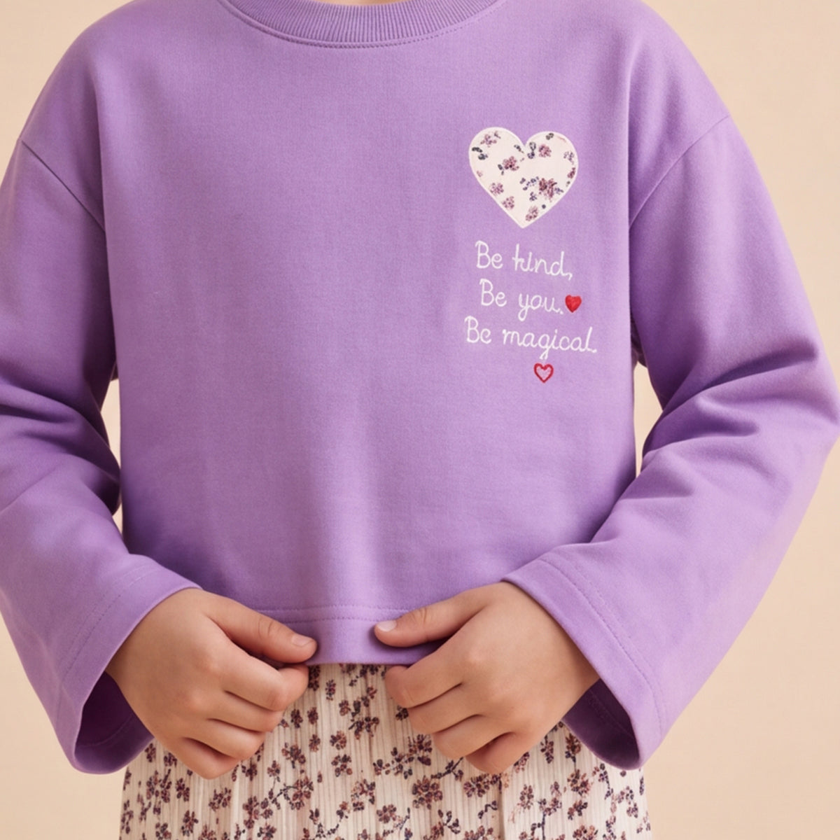 Girls Lilac Long Sleeve Top With Ditsy Print Trousers Set