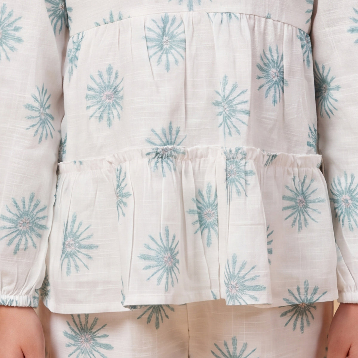Girls White Printed Long Sleeve Top With Elasticated Pants & Headband Sets