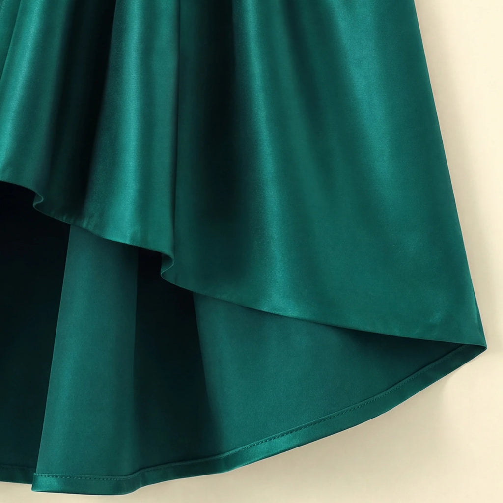 Girls Green Floral Applique High Low Sleeveless Party Wear Dress