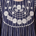 Girls Navy Embroidered Long Sleeve A-Line Dress