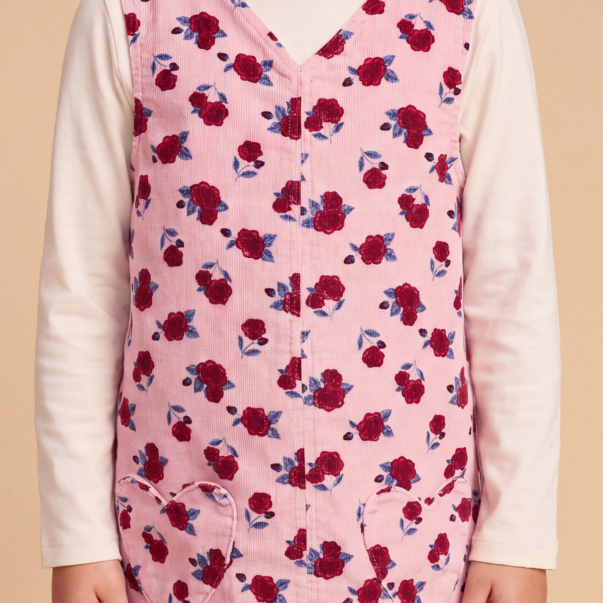Girls Flower Printed A-Line Dress With Knitted T-Shirt