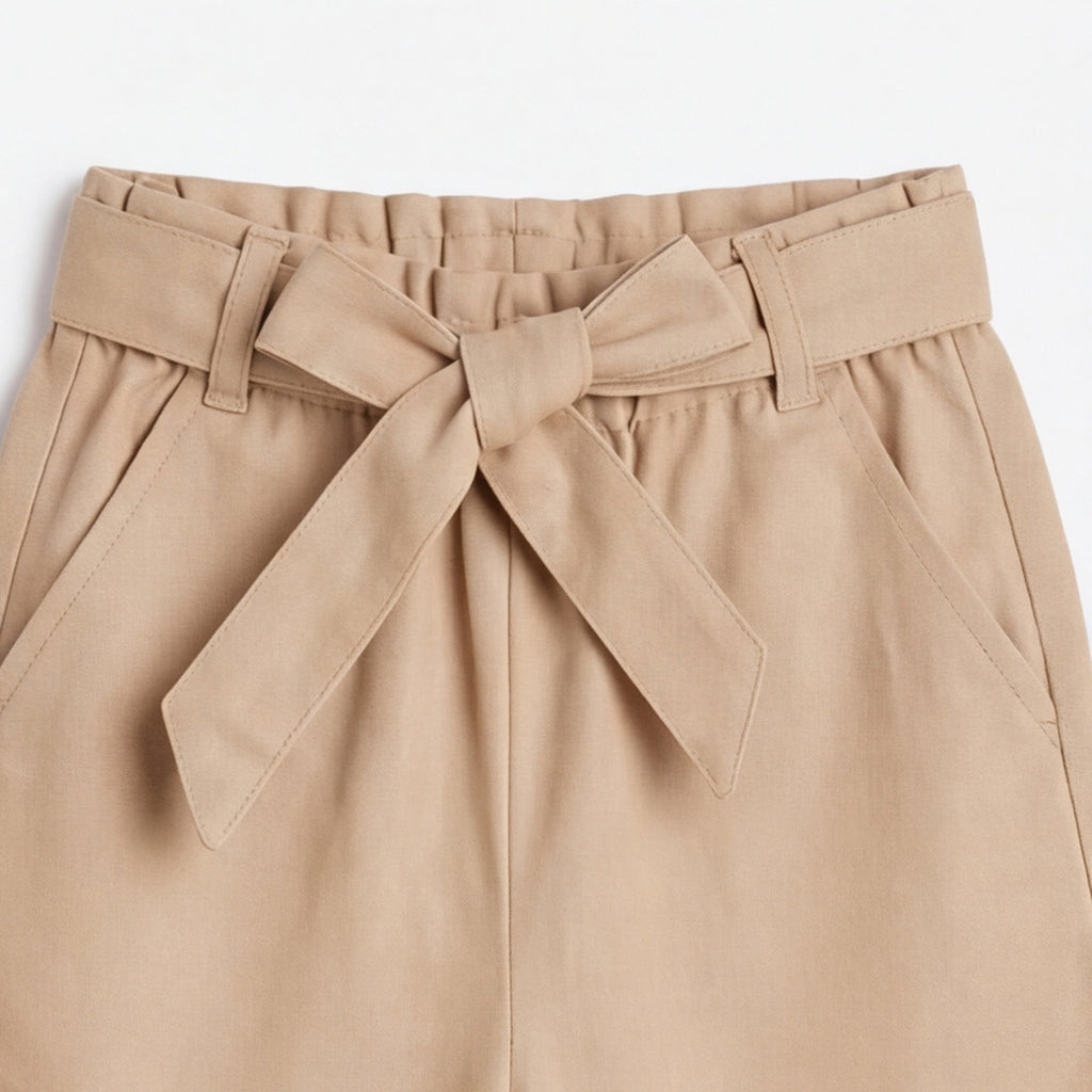 Girls Khaki Elasticated Trouser With Fabric Belt